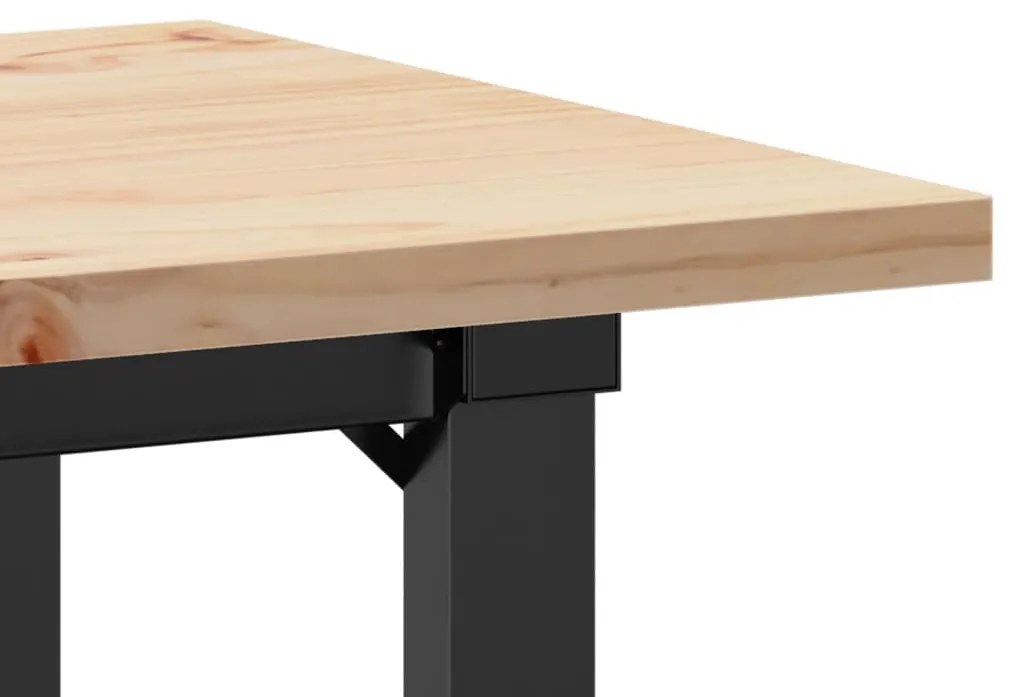 tömör fenyőfa és öntöttvas étkezőasztal O-vázzal 80x50x75,5 cm