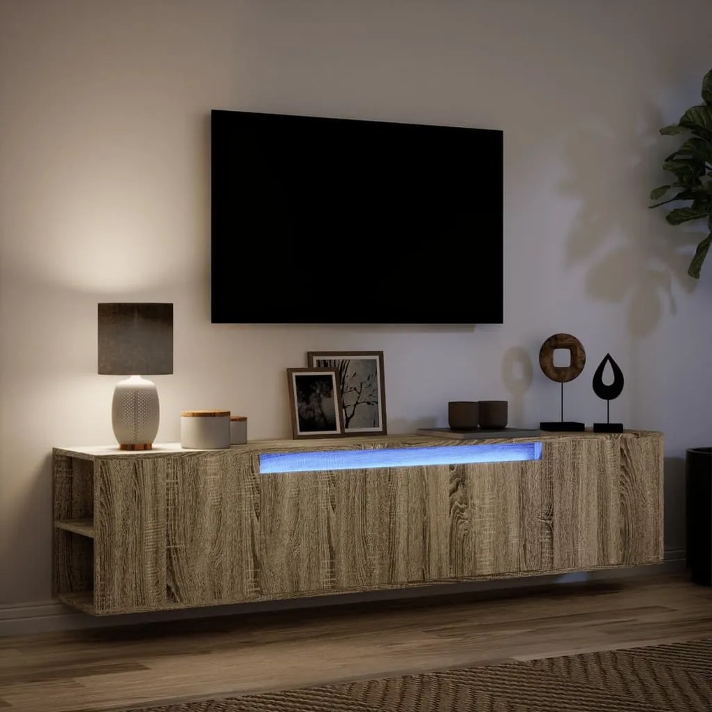 sonoma tölgy színű fali TV-szekrény LED-del 180 x 31 x 39,5 cm