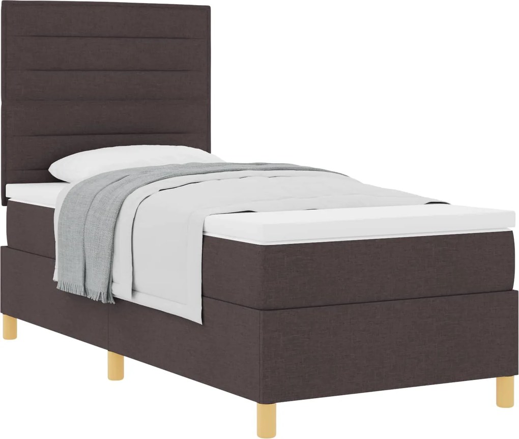 vidaXL Boxrugós ágy matracmal Sötét Barna 90 x 190 cm szövet