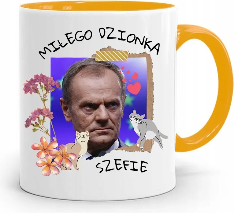 Donald Tusk Sárga Bögre Platform Ajándék fényképes nyomtatással