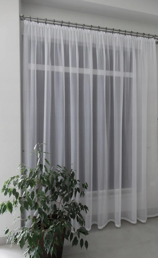 Mg Függöny olza fátyol Fehér mintás 440x250cm Kész lengyel szalaggal