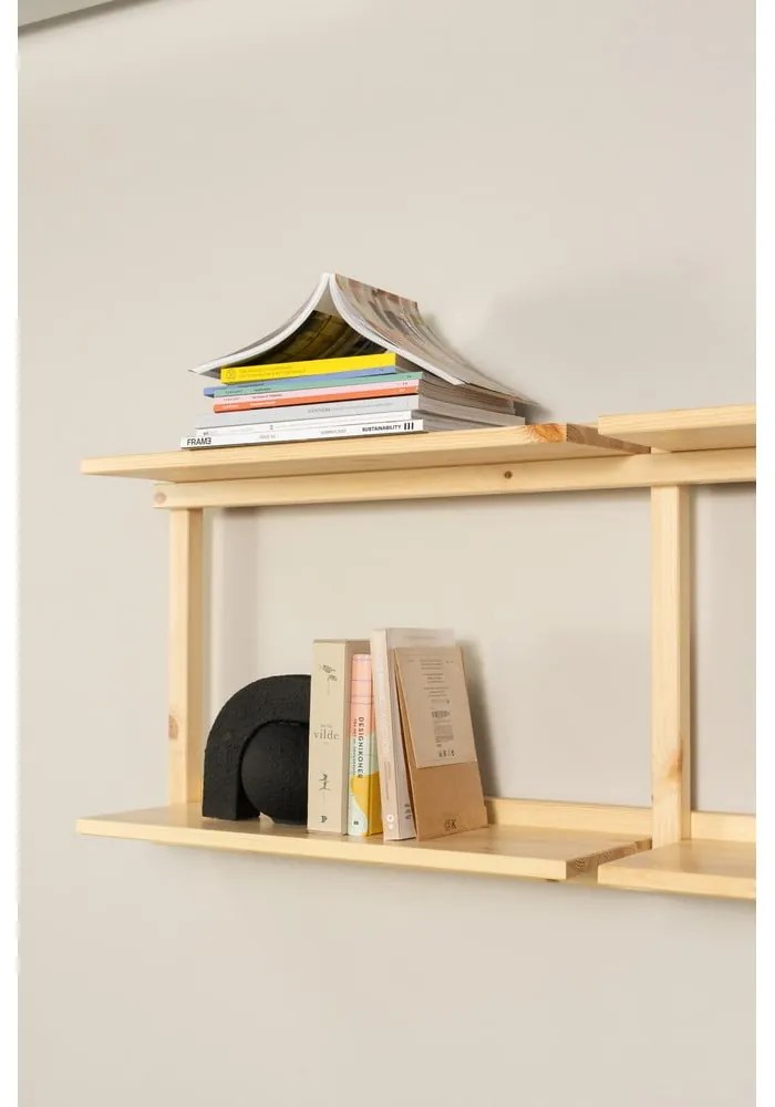 Natúr színű borovi fenyő fali könyvespolc 192x47,5 cm Groove – Karup Design