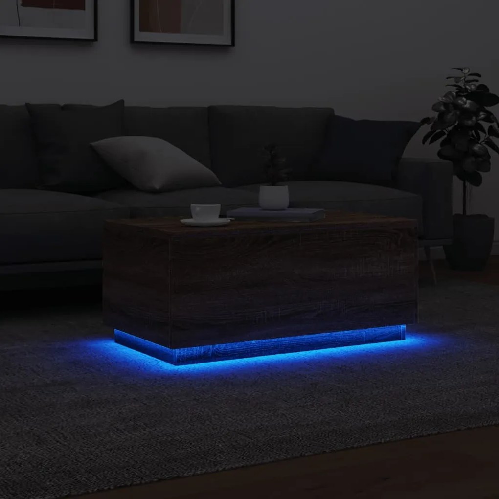Barna tölgyszínű dohányzóasztal LED-lámpákkal 90x50x40 cm