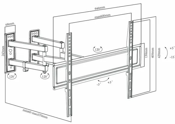 Nedis TVWM5350BK - Fali tartó Full Motion 30-70” TV-hez