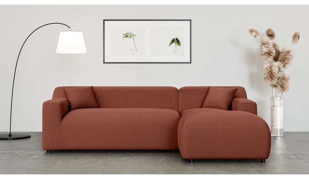 Téglavörös kordbársony sarokkanapé (jobb oldali-heverő résszel) Martin – Ropez