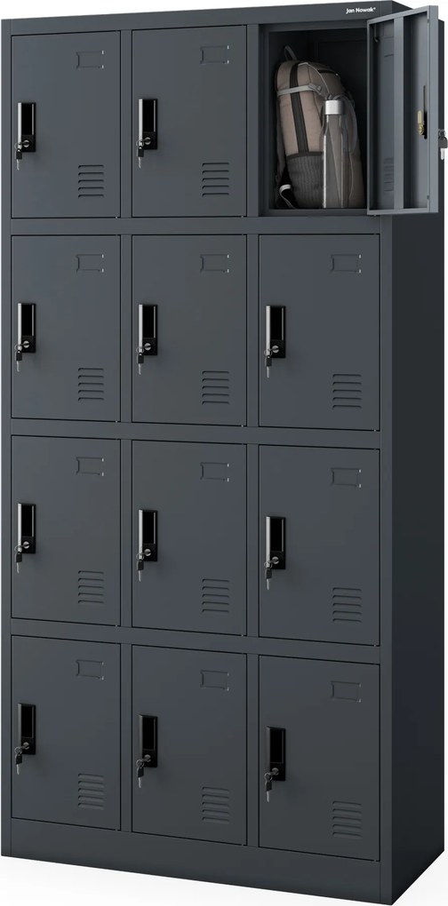 MARCIN fém BHP uzsonnás szekrény, 900 x 1850 x 400 mm, antracitszürke