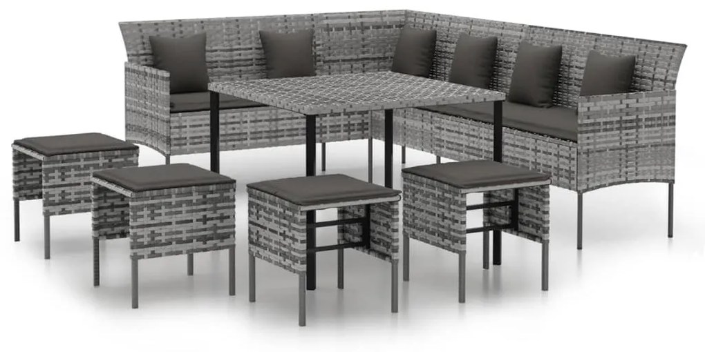 6 részes szürke polyrattan kerti étkezőgarnitúra párnákkal