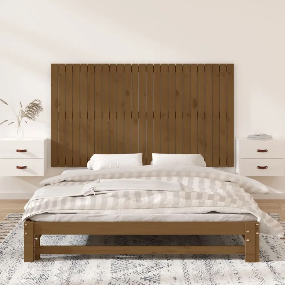 mézbarna tömör fenyőfa fali fejtámla 159,5x3x90 cm