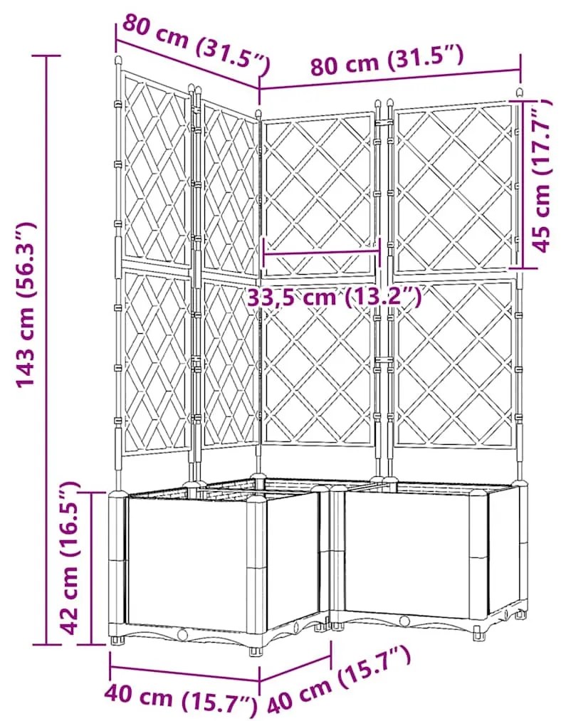 Kertész cserép rácsos változattal 3 pcs Szürke 80 x 80 x 143 cm