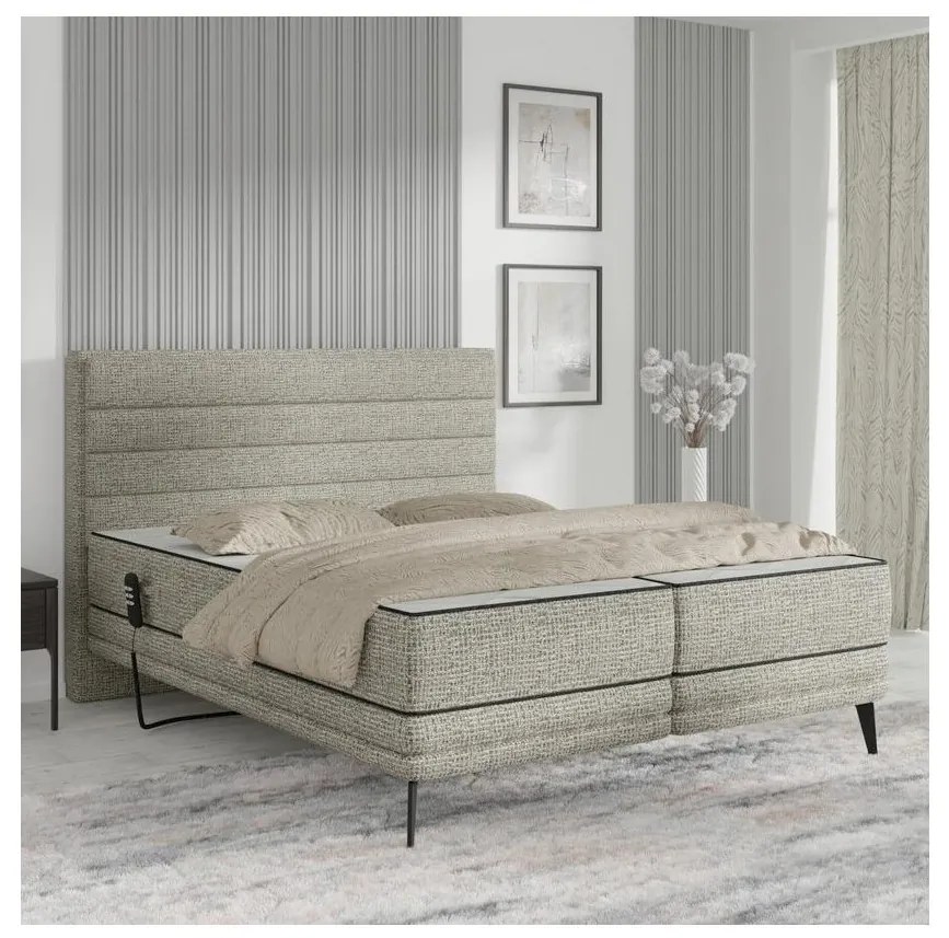Elektromosan állítható kárpitozott ágy matracokkal MILA 180x200 cm, szürke
