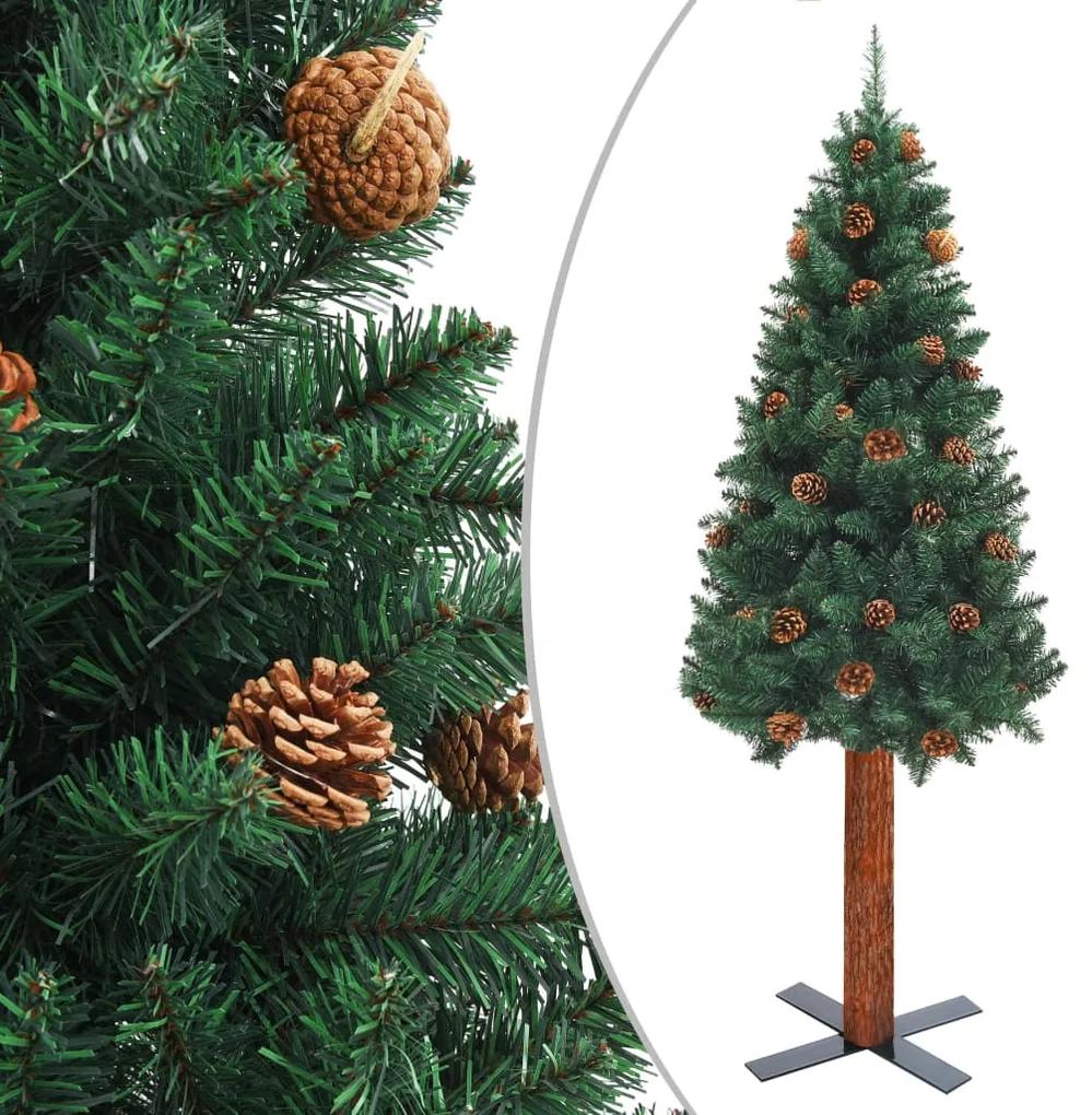 vidaXL zöld vékony PVC karácsonyfa valódi fával és tobozokkal 180 cm