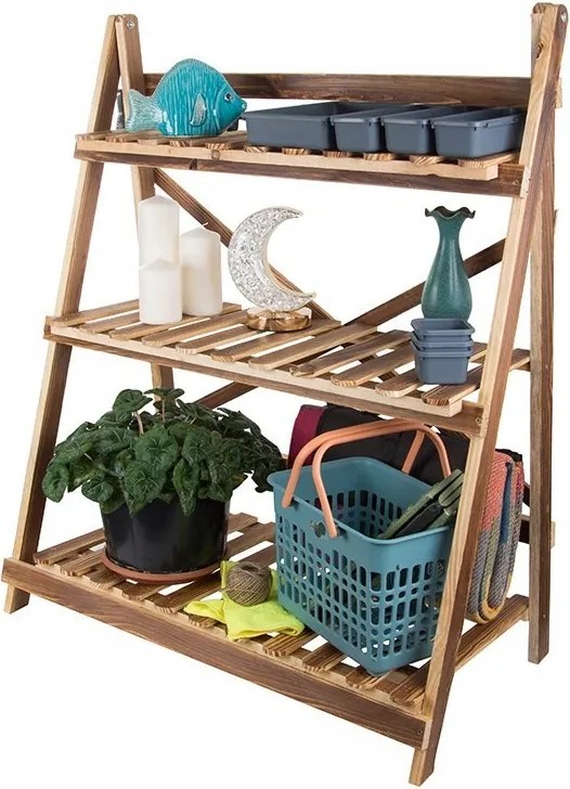 Fa könyvespolc magas virágtartó 3 szintes könyvespolc