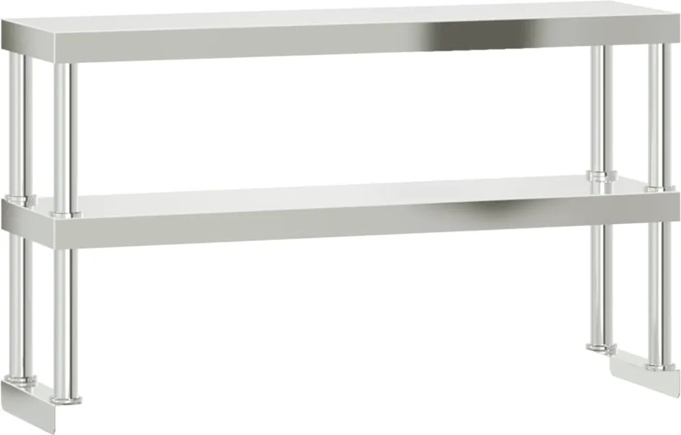vidaXL 2 szintes rozsdamentes acél munkaasztal felső polc 110x30x65 cm