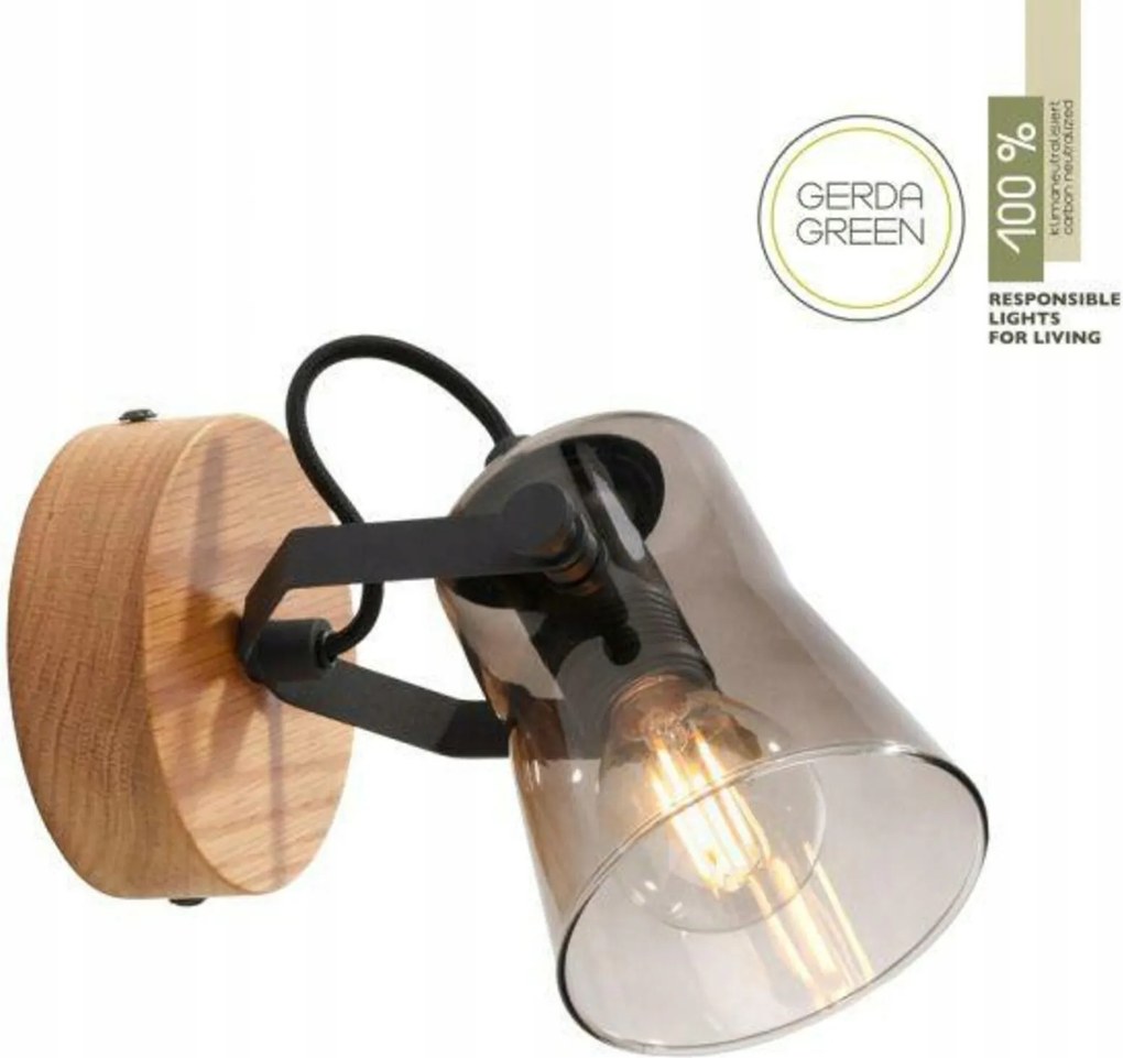 Just Light fali lámpa tölgyfa, füstüveg, forgatható, E14, 140×105×200 mm