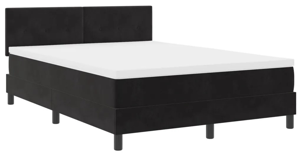Bokszrugós Ágy Mattal Fekete 140x190 cm Bársony