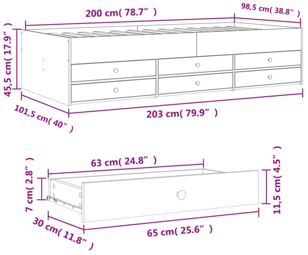 füstös tölgy kanapéágy fiókkal matrac nélkül 100x200 cm