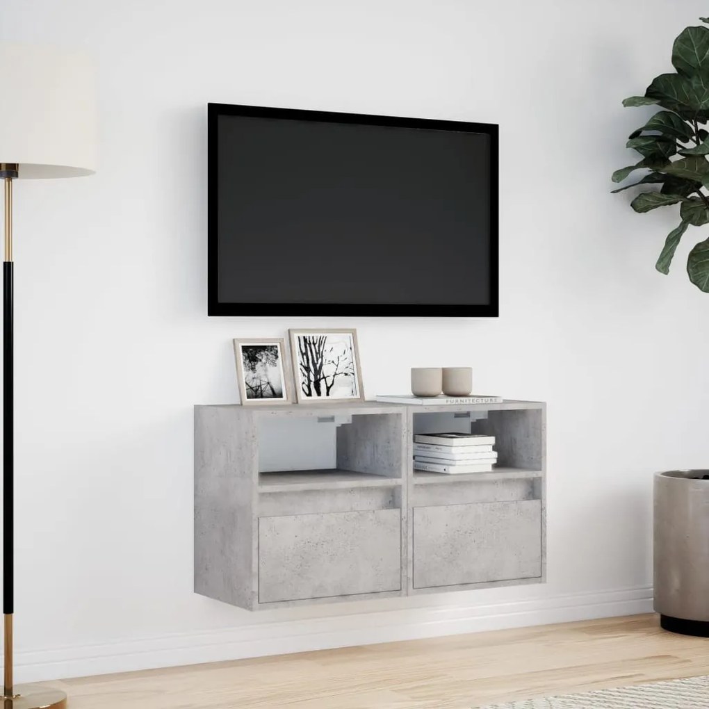 2 db betonszürke fali TV-szekrény LED-del 41 x 31 x 45 cm