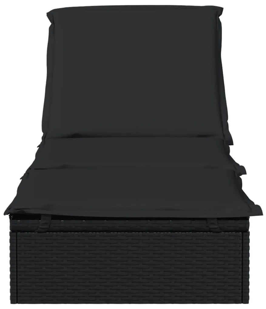 1 db fekete polyrattan napozóágy párnával 201 x 55 x 62 cm