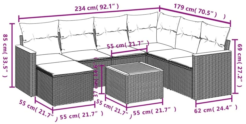 8-részes szürke polyrattan kerti ülőgarnitúra párnákkal