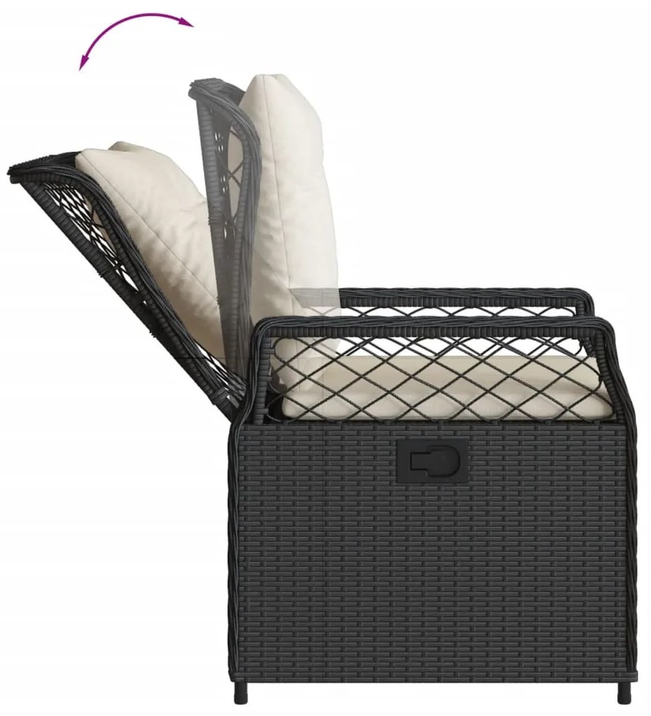 3 részes fekete polyrattan kerti étkezőgarnitúra párnákkal