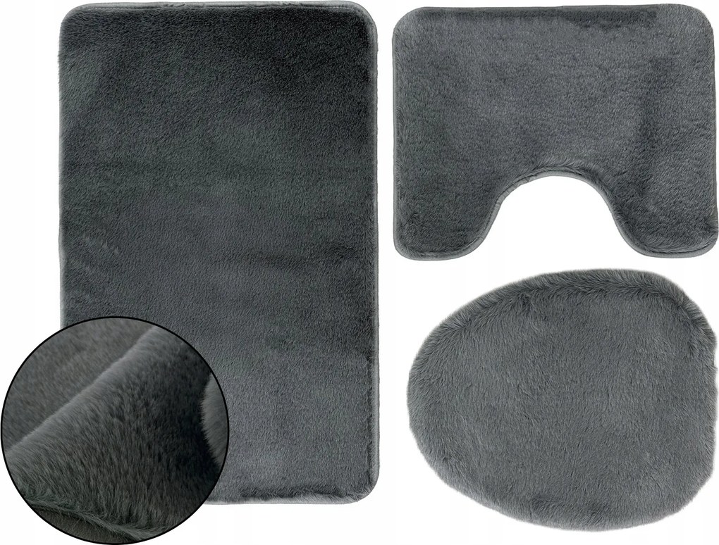 Fürdőszobaszőnyeg Csúszásgátló Lombok Puha Sötét Szürke Grafit 3 részes