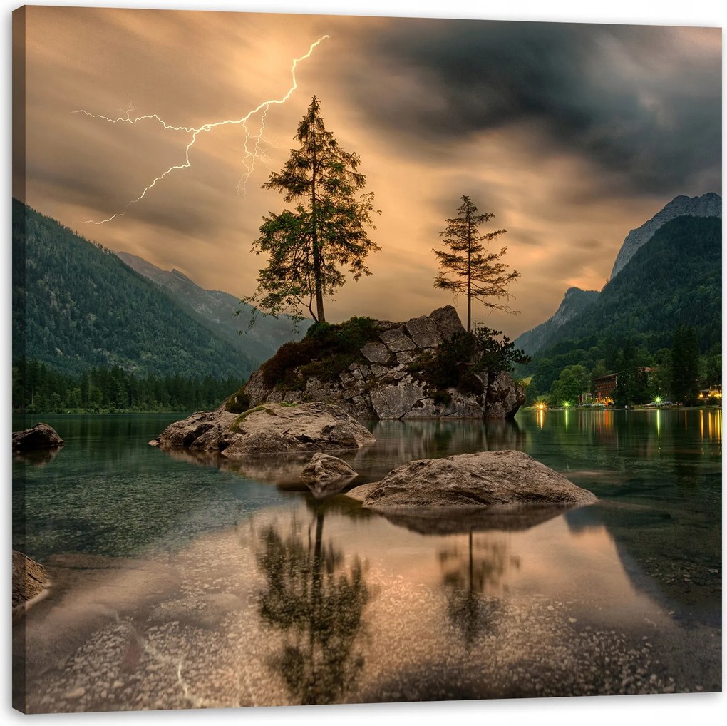 Vászonkép Természet Vihar Tó Természet Fák 90x90 cm