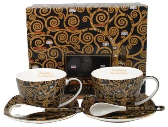 Klimt porcelán csésze aljjal 250 ml kanállal - 2 személyes készlet - Életfa díszdobozban