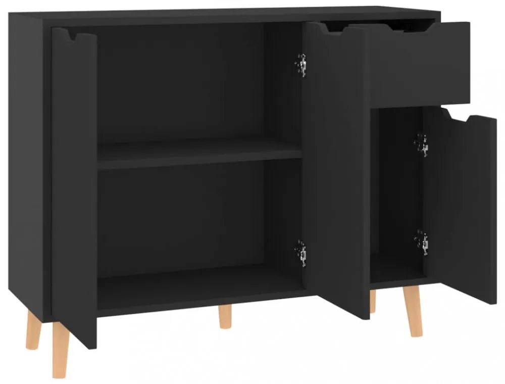 magasfényű fekete szerelt fa tálalószekrény 90 x 30 x 72 cm