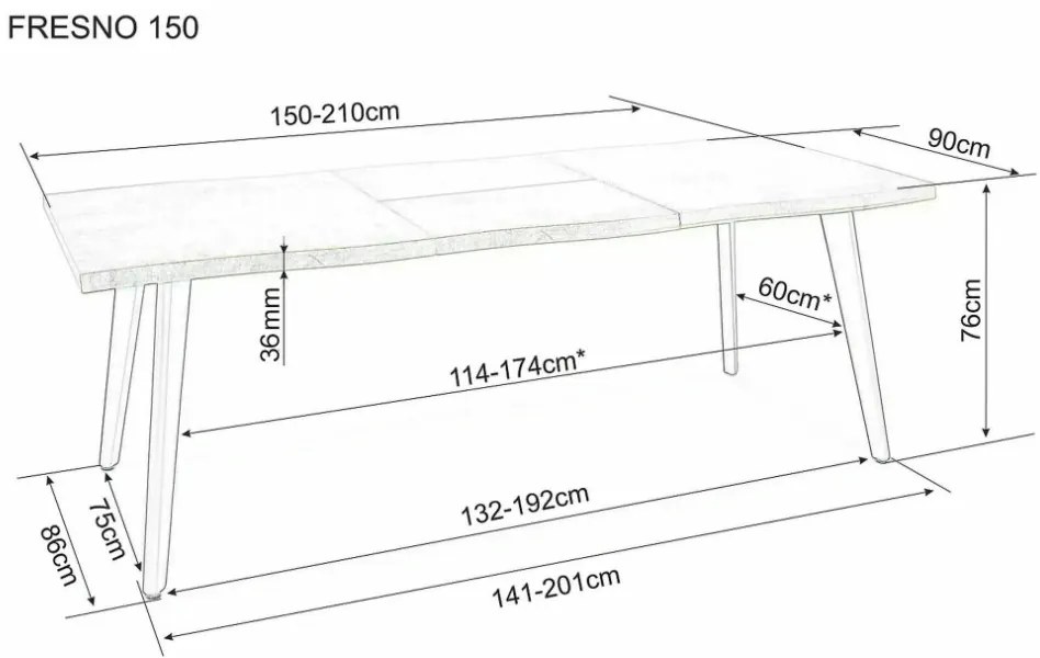 Fresno bővíthető étkezőasztal tölgy 150-210 cm