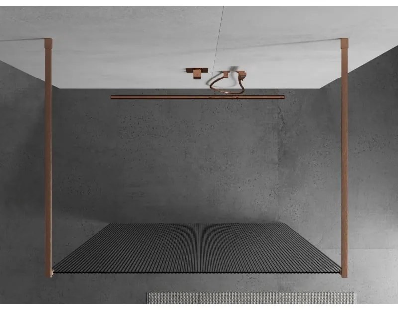 Mexen Kioto, Walk-In zuhanyparaván 120 x 200 cm, 8 mm-es üveg bordás mintával, réz matt profil, 800-120-002-65-09