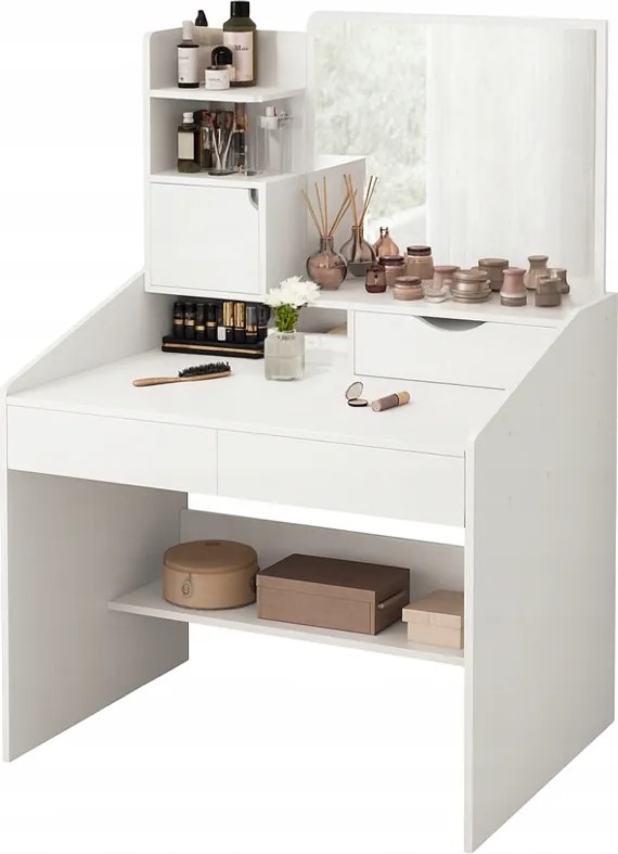 Fésülködőasztal Tükörrel Fehér Smink Glamour Fiókokkal Skandináv Modern