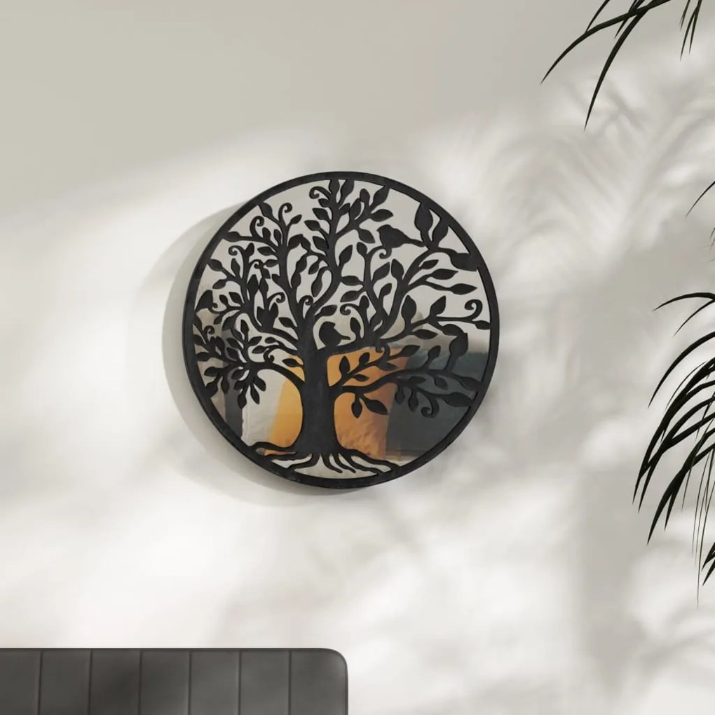 fekete kerek vas tükör beltéri használatra 60 x 2,5 cm