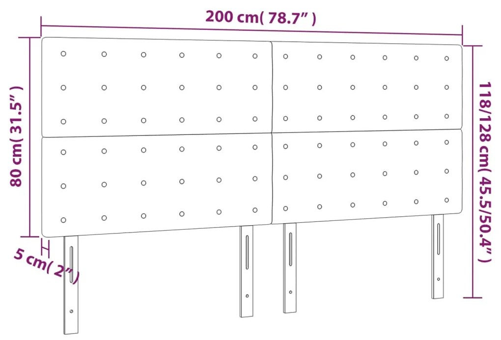sötétkék bársony LED-es fejtámla 200x5x118/128 cm