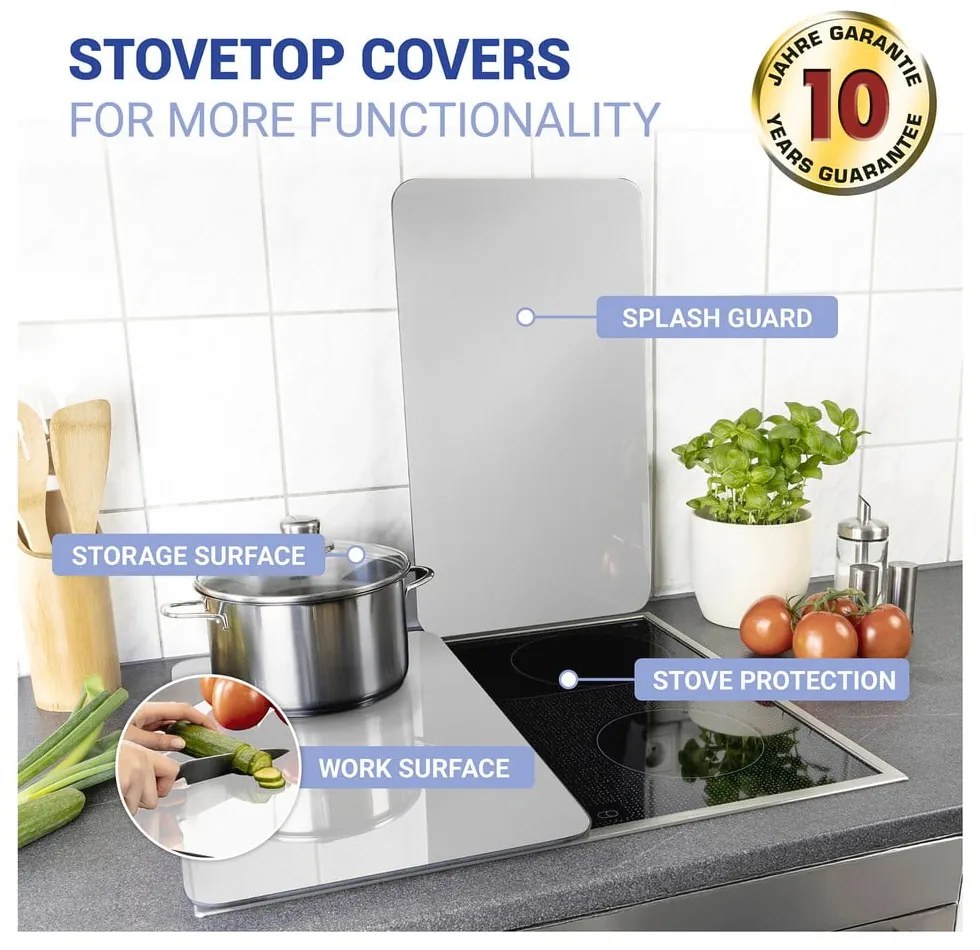 Edzett üveg tűzhely fedőlap szett 2 db-os 30x52 cm Universal Silver – Wenko