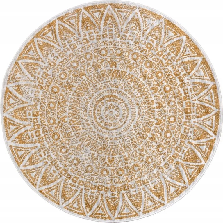 Kerek szőnyeg teraszra 240cm, kétoldalas, zsinóros, krémsárga