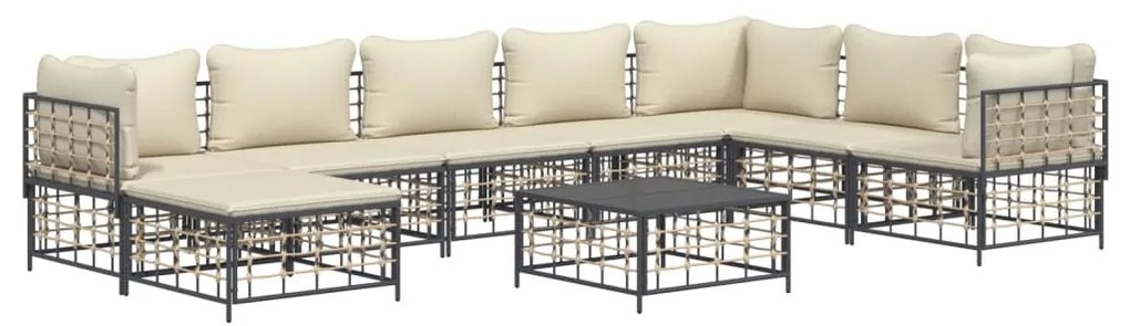 9 részes antracitszürke polyrattan kerti ülőgarnitúra párnákkal