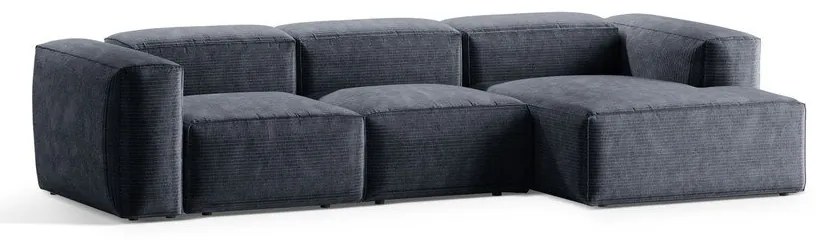 Szürkéskék kordbársony sarokkanapé (jobb oldali-heverő résszel) Bergano – Cosmopolitan Design