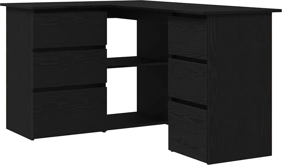 vidaXL Asztal fiókkal polcokkal Fekete tölgy 145 x 100 x 76 cm Faanyag