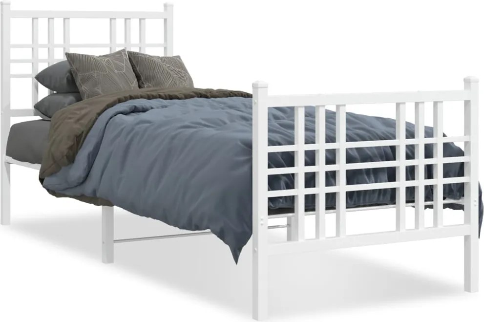 vidaXL fehér fém ágykeret fej- és lábtámlával 75 x 190 cm