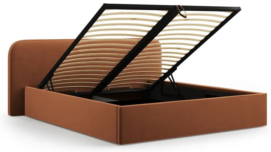 Terrakotta színű kárpitozott ágyneműtartós franciaágy ágyráccsal 200x200 cm Elizabeth – Micadoni