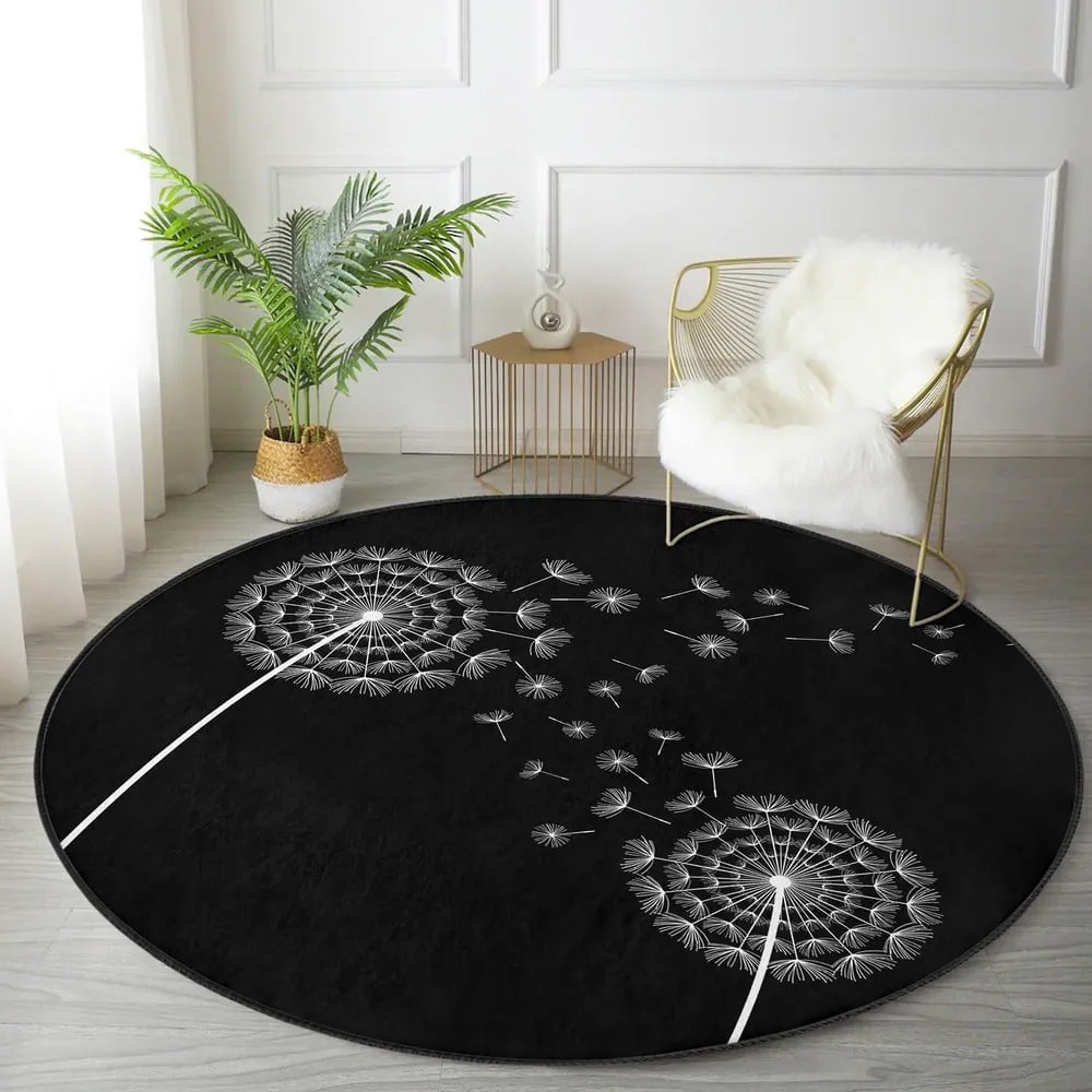 Fekete mosható-robotporszívóval tisztítható kerek szőnyeg ø 80 cm Comfort – Mila Home