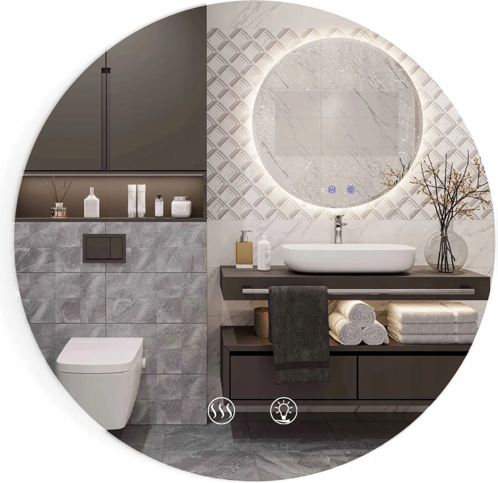 Fürdőszobai Led Tükör 60 cm Páraelszívó 3 Szín Érintőfény Kerek