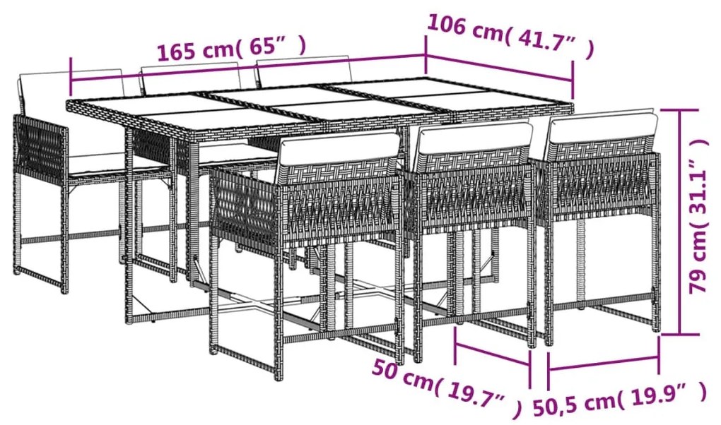 7 részes vegyes bézs polyrattan kerti étkezőgarnitúra párnákkal