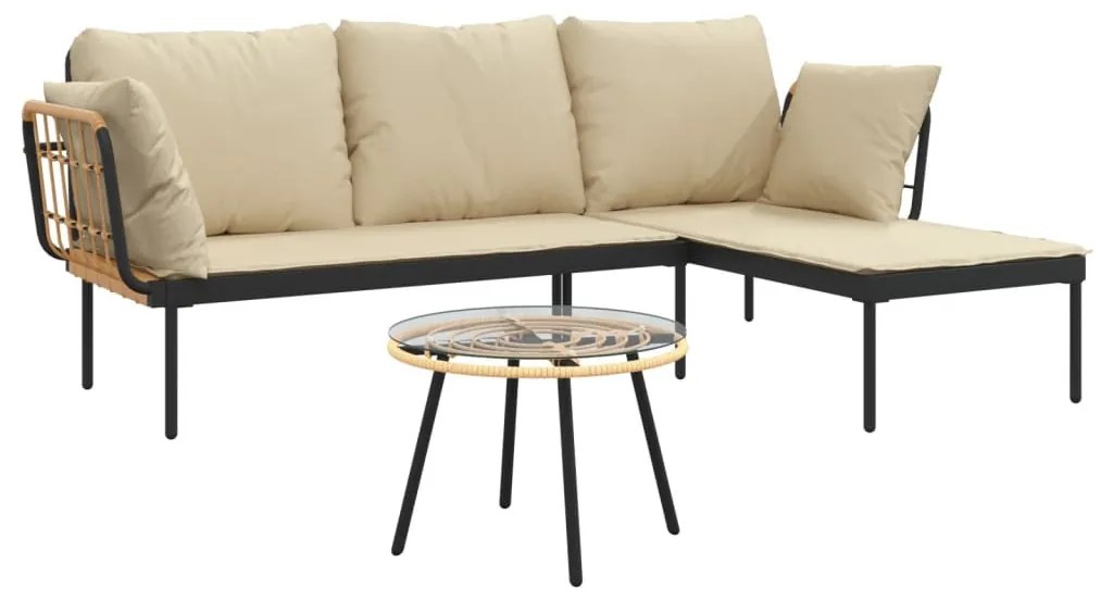 3 részes polyrattan kerti ülőgarnitúra bézs párnákkal
