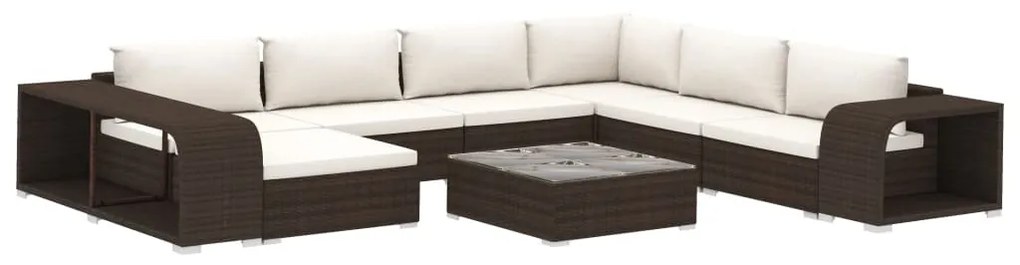 10-részes barna polyrattan kerti bútorszett párnákkal