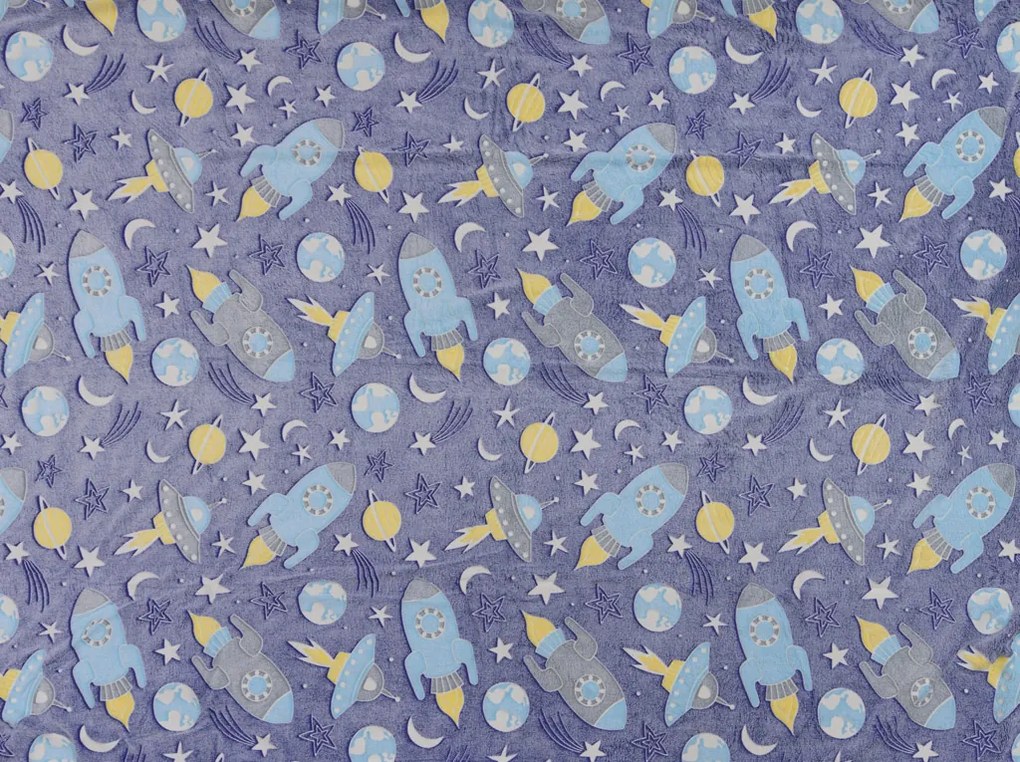 COMETS AND ROCKET kék-szürke mikroflanel világító takaró 150x200 cm