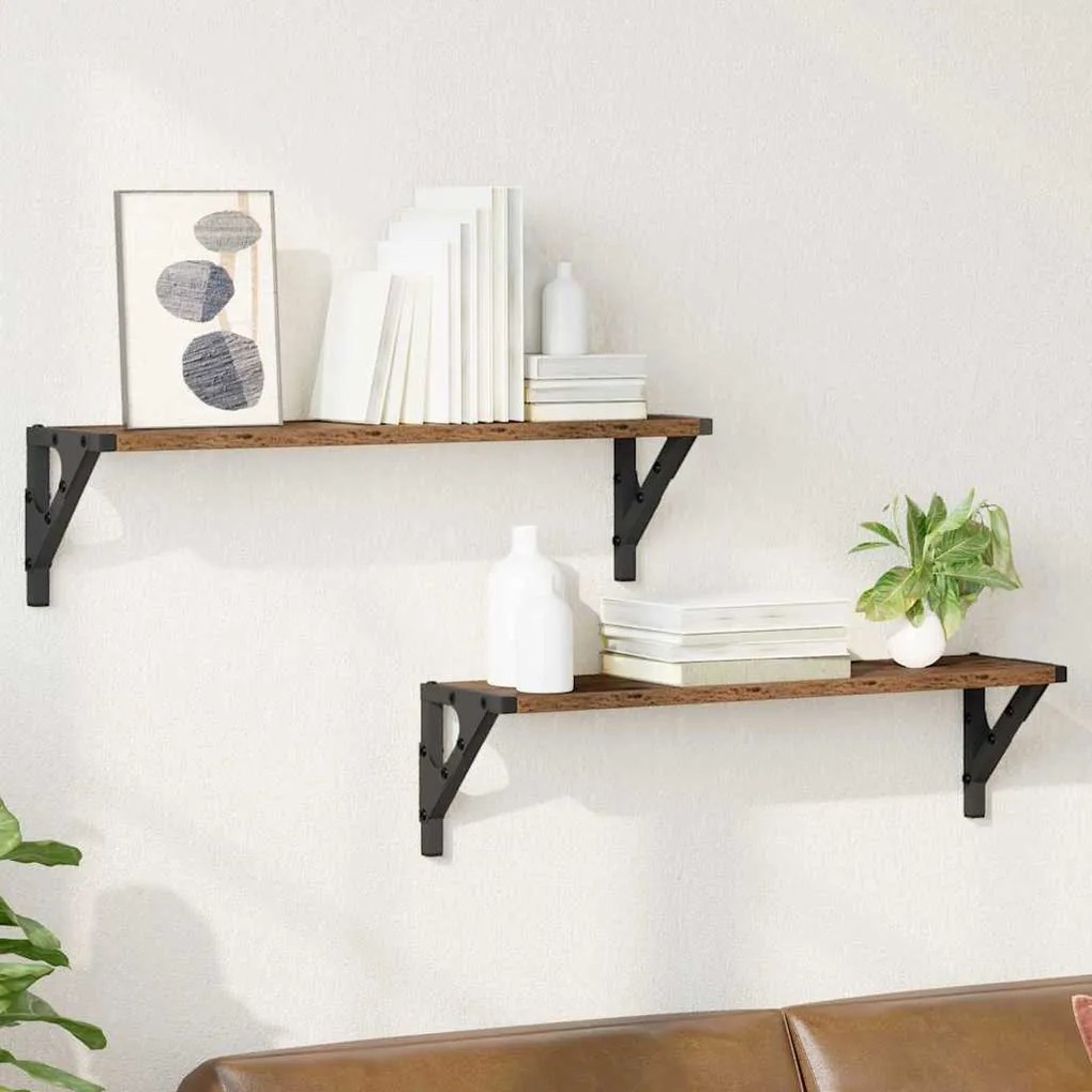 Falpolcok polcokkal 2 pcs Öreg fa 60 x 15 x 15,5 cm Faanyag