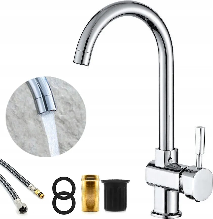 Magas álló konyhai csaptelep krómozott 360°-ban forgatható mosogató