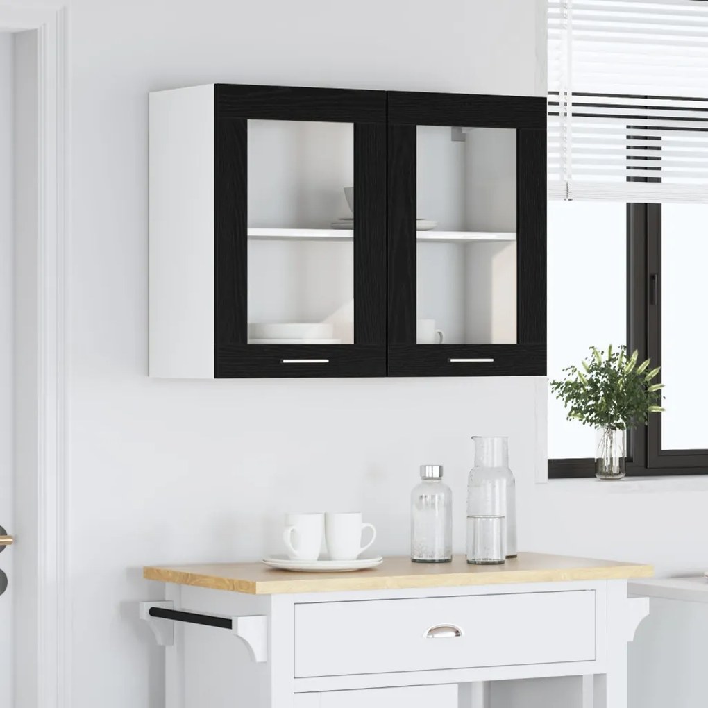 Fekete Tölgy Függő Üveges Szekrény 80x31x60 cm Műanyagból készült