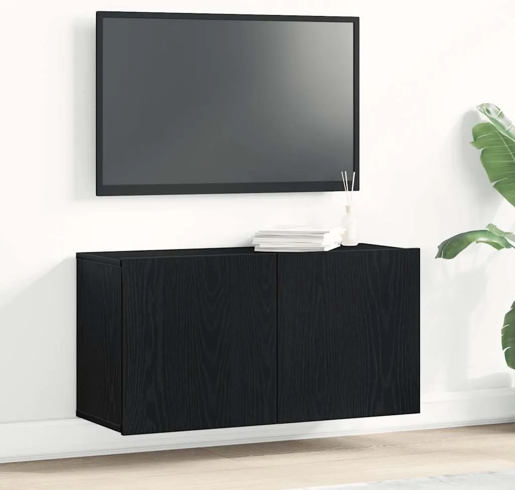 fekete tölgyfa TV-szekrény 80 x 30 x 41 cm